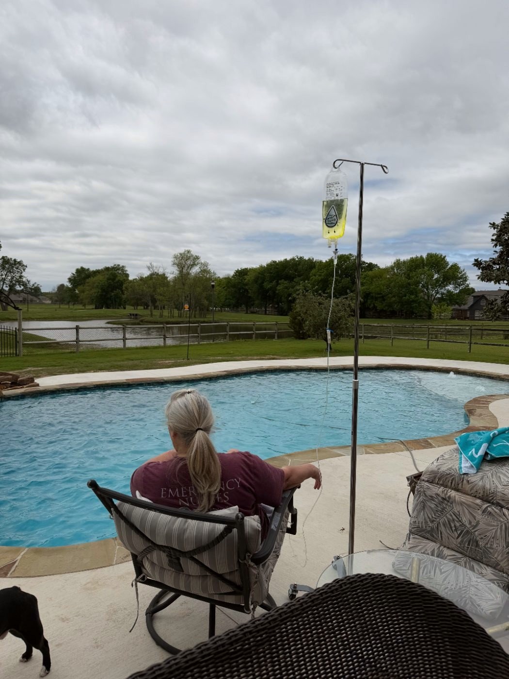 An IV visit by the pool at a client's home